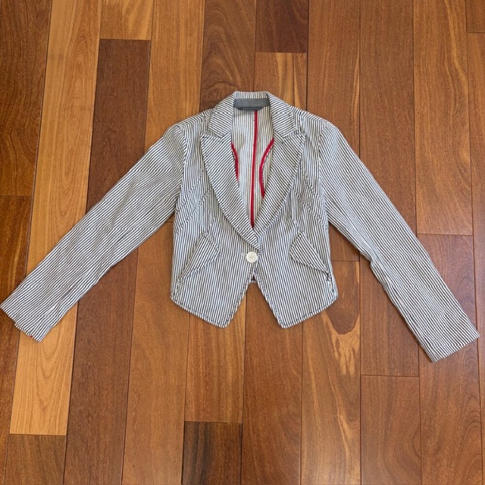 A/X Armani Exchange Navy & white one button striped pinstripe cropped Jacket